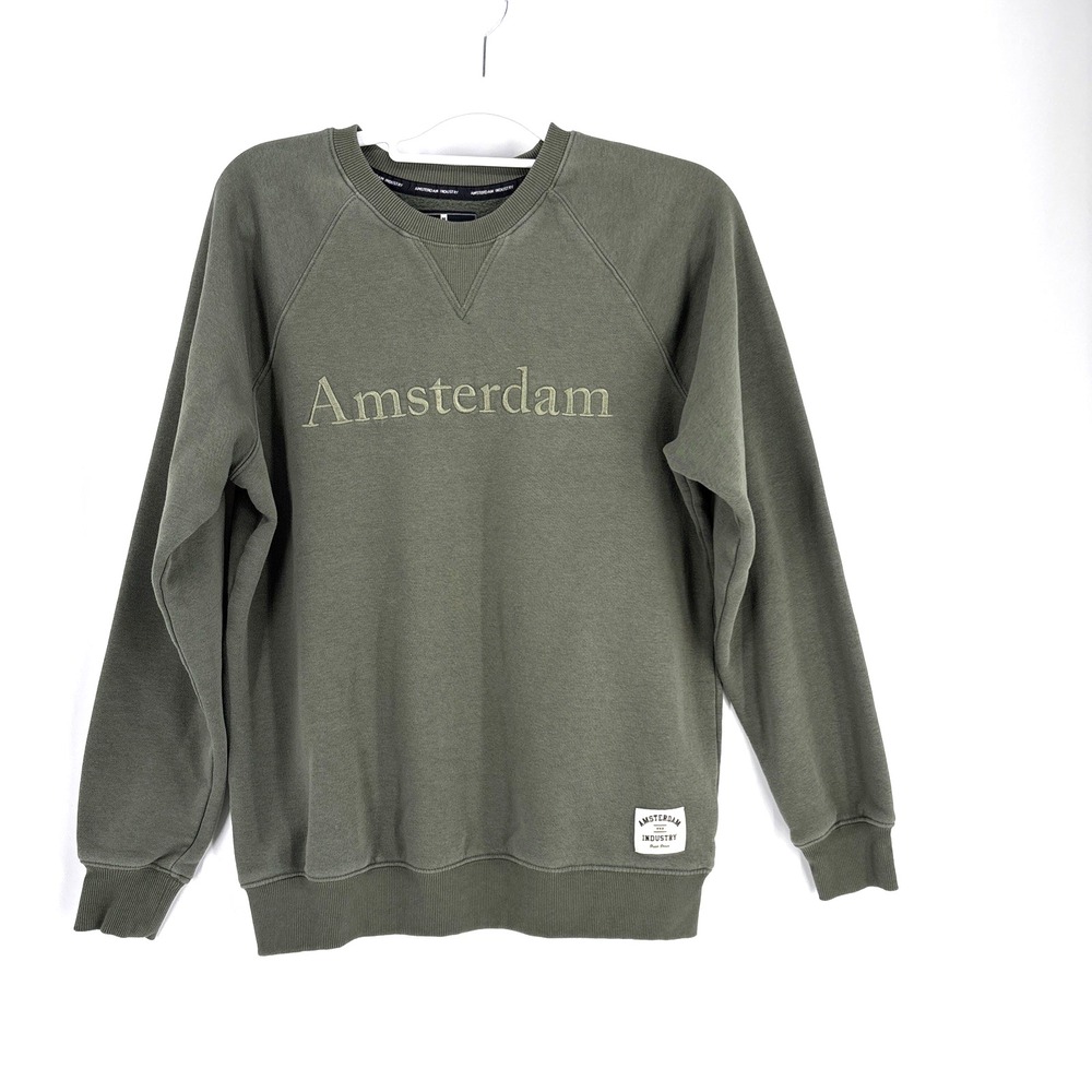 Amsterdam Industry Sweatshirt Medium Sage Green Fleece Pullover Graphic